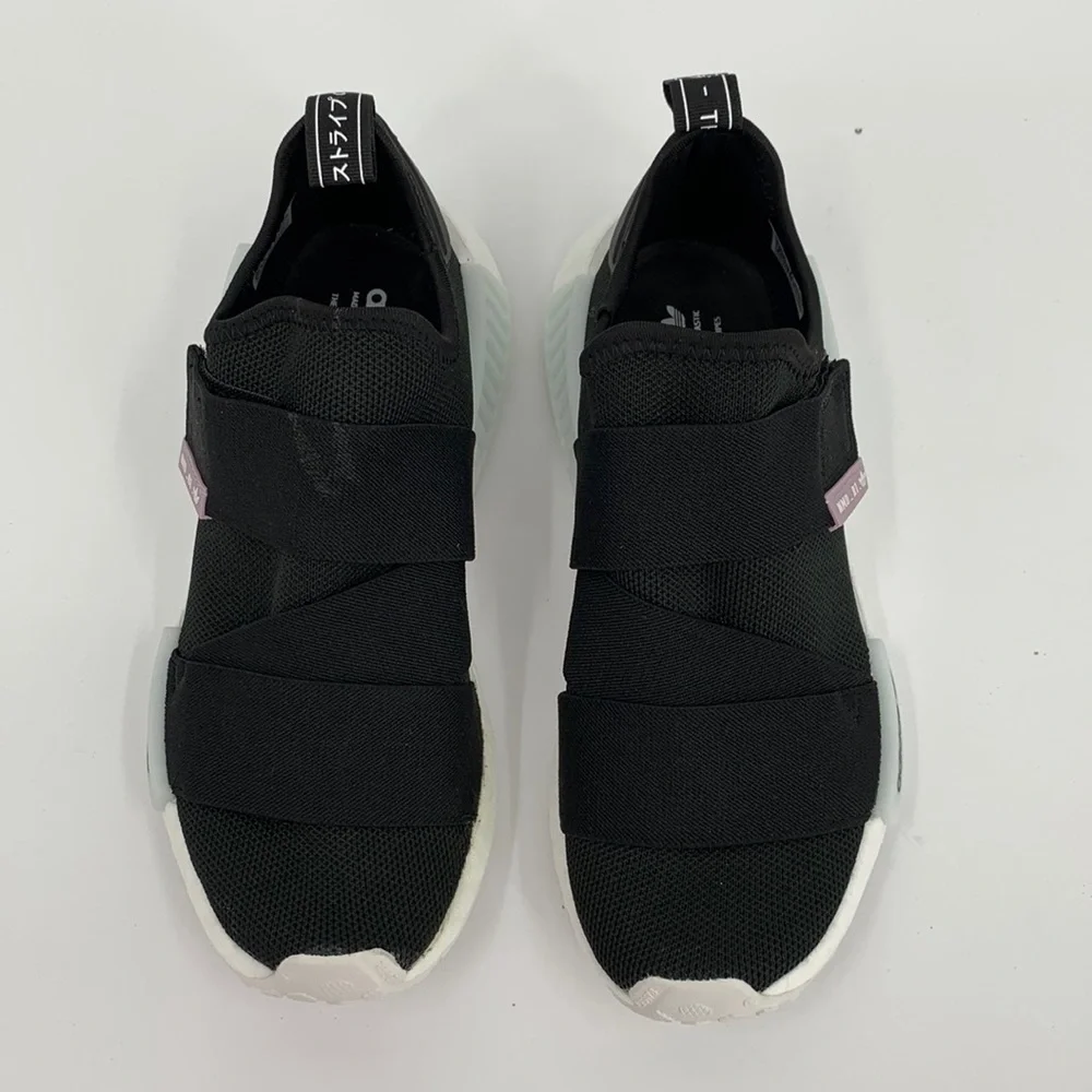 Adidas NMD R1 slip-on sneaker black white chunky strap women 6.5